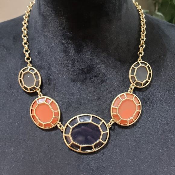 Unbranded Jewelry - Pretty Contemporary Fashion Orange Black Gold Tone Accents Disks Fancy Necklace